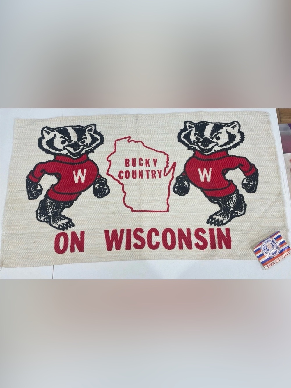 Vintage Wisconsin Badgers Bucky Country Big Sport Woven Display Banner Rug NWT